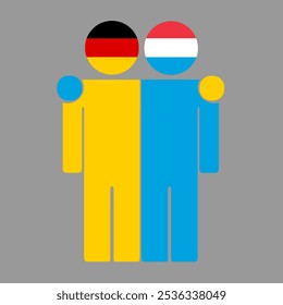 Flat illustration of two human figures with Germany and Luxembourg flags as heads. Minimalistic design, isolated background.