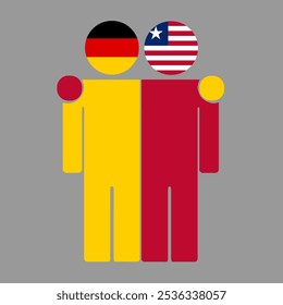 Flat illustration of two human figures with Germany and Liberia flags as heads. Minimalistic design, isolated background.