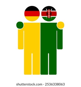 Flat illustration of two human figures with Germany and Kenya flags as heads. Minimalistic design, isolated background.
