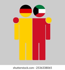 Flat illustration of two human figures with Germany and Kuwait flags as heads. Minimalistic design, isolated background.