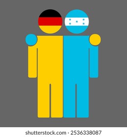 Flat illustration of two human figures with Germany and Honduras flags as heads. Minimalistic design, isolated background.