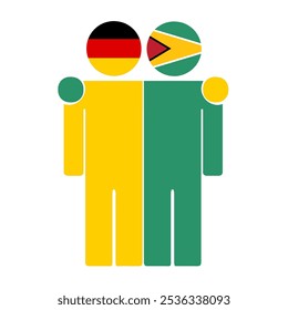 Flat illustration of two human figures with Germany and Guyana flags as heads. Minimalistic design, isolated background.