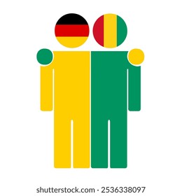 Flat illustration of two human figures with Germany and Guinea flags as heads. Minimalistic design, isolated background.