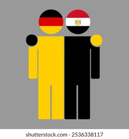 Flat illustration of two human figures with Germany and Egypt flags as heads. Minimalistic design, isolated background.