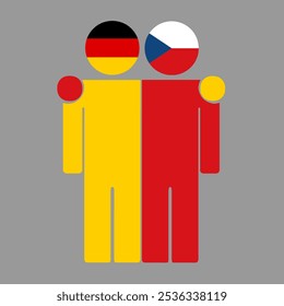 Flat illustration of two human figures with Germany and Czech Republic flags as heads. Minimalistic design, isolated background.