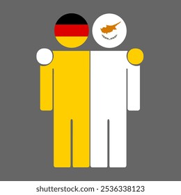 Flat illustration of two human figures with Germany and Cyprus flags as heads. Minimalistic design, isolated background.