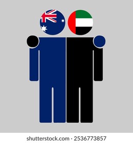 Flat illustration of two human figures with Australia and UAE flags as heads. Minimalistic design, isolated background.