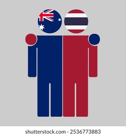 Flat illustration of two human figures with Australia and Thailand flags as heads. Minimalistic design, isolated background.