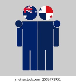 Ilustração plana de duas figuras humanas com bandeiras da Austrália e do Panamá como cabeças. Design minimalista, fundo isolado.