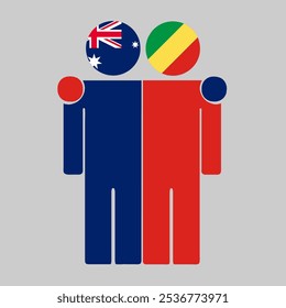 Flat illustration of two human figures with Australia and Republic of the Congo flags as heads. Minimalistic design, isolated background.