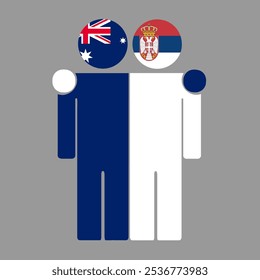 Flat illustration of two human figures with Australia and Serbia flags as heads. Minimalistic design, isolated background.