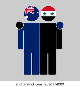 Flat illustration of two human figures with Australia and Syria flags as heads. Minimalistic design, isolated background.