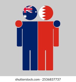 Flat illustration of two human figures with Australia and Bahrain flags as heads. Minimalistic design, isolated background.