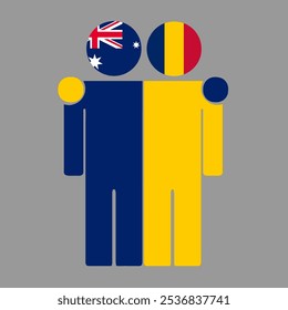 Flat illustration of two human figures with Australia and Chad flags as heads. Minimalistic design, isolated background.