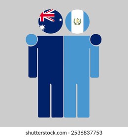 Flat illustration of two human figures with Australia and Guatemala flags as heads. Minimalistic design, isolated background.