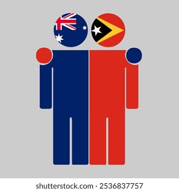 Flat illustration of two human figures with Australia and East Timor flags as heads. Minimalistic design, isolated background.