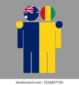 Flat illustration of two human figures with Australia and Guinea flags as heads. Minimalistic design, isolated background.