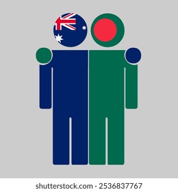 Flat illustration of two human figures with Australia and Bangladesh flags as heads. Minimalistic design, isolated background.