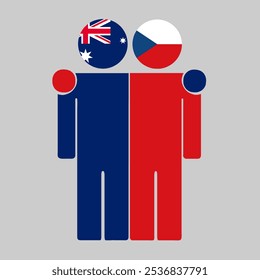 Flat illustration of two human figures with Australia and Czech Republic flags as heads. Minimalistic design, isolated background.