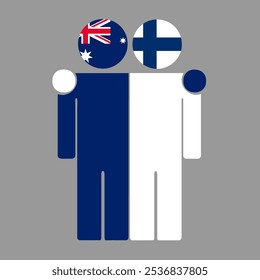 Ilustração plana de duas figuras humanas com bandeiras da Austrália e da Finlândia como cabeças. Design minimalista, fundo isolado.