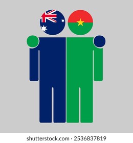 Flat illustration of two human figures with Australia and Burkina Faso flags as heads. Minimalistic design, isolated background.