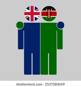 Flat illustration of two human figures with UK and Kenya flags as heads. Minimalistic design, isolated background.