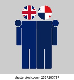 Flat illustration of two human figures with UK and Panama flags as heads. Minimalistic design, isolated background.