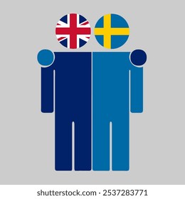 Flat illustration of two human figures with UK and Sweden flags as heads. Minimalistic design, isolated background.