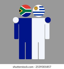 Ilustração plana de duas figuras humanas com bandeiras da África do Sul e do Uruguai como cabeças. Design minimalista, fundo isolado.