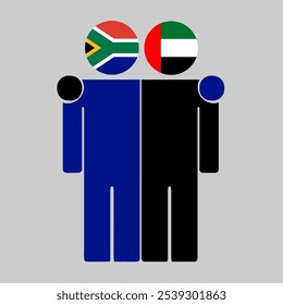 Flat illustration of two human figures with South Africa and UAE flags as heads. Minimalistic design, isolated background.