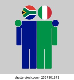 Flat illustration of two human figures with South Africa and Italy flags as heads. Minimalistic design, isolated background.