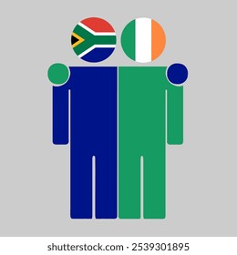 Flat illustration of two human figures with South Africa and Ireland flags as heads. Minimalistic design, isolated background.