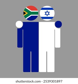 Flat illustration of two human figures with South Africa and Israel flags as heads. Minimalistic design, isolated background.