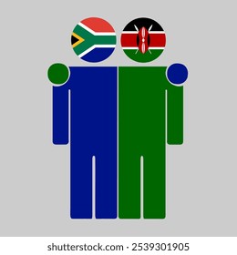 Flat illustration of two human figures with South Africa and Kenya flags as heads. Minimalistic design, isolated background.