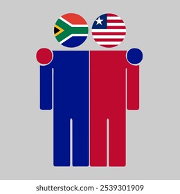 Flat illustration of two human figures with South Africa and Liberia flags as heads. Minimalistic design, isolated background.