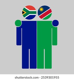 Flat illustration of two human figures with South Africa and Namibia flags as heads. Minimalistic design, isolated background.