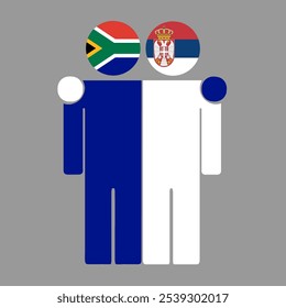 Flat illustration of two human figures with South Africa and Serbia flags as heads. Minimalistic design, isolated background.