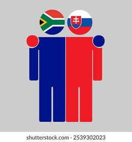 Flat illustration of two human figures with South Africa and Slovakia flags as heads. Minimalistic design, isolated background.