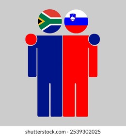 Flat illustration of two human figures with South Africa and Slovenia flags as heads. Minimalistic design, isolated background.