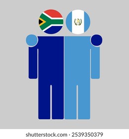 Flat illustration of two human figures with South Africa and Guatemala flags as heads. Minimalistic design, isolated background.