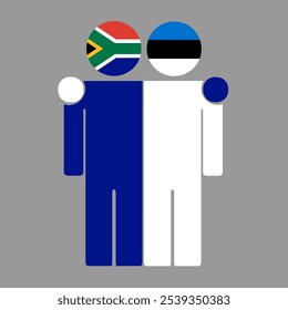 Flat illustration of two human figures with South Africa and Estonia flags as heads. Minimalistic design, isolated background.