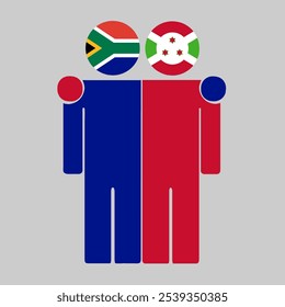 Flat illustration of two human figures with South Africa and Burundi flags as heads. Minimalistic design, isolated background.