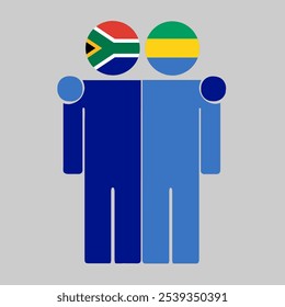 Flat illustration of two human figures with South Africa and Gabon flags as heads. Minimalistic design, isolated background.