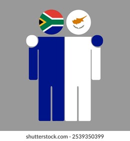 Flat illustration of two human figures with South Africa and Cyprus flags as heads. Minimalistic design, isolated background.