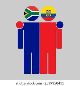 Ilustração plana de duas figuras humanas com bandeiras da África do Sul e do Equador como cabeças. Design minimalista, fundo isolado.