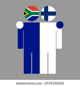 Flat illustration of two human figures with South Africa and Finland flags as heads. Minimalistic design, isolated background.