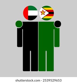 Flat illustration of two human figures with UAE and Zimbabwe flags as heads. Minimalistic design, isolated background.