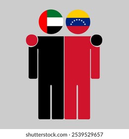 Flat illustration of two human figures with UAE and Venezuela flags as heads. Minimalistic design, isolated background.