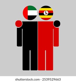 Flat illustration of two human figures with UAE and Uganda flags as heads. Minimalistic design, isolated background.