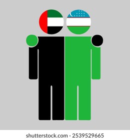 Flat illustration of two human figures with UAE and Uzbekistan flags as heads. Minimalistic design, isolated background.